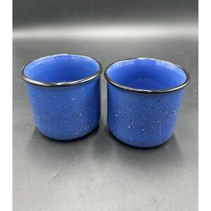 MARLBORO Unlimited Coffee Mugs Speckled Blue Ceramic Set of 2 Vintage Camping
